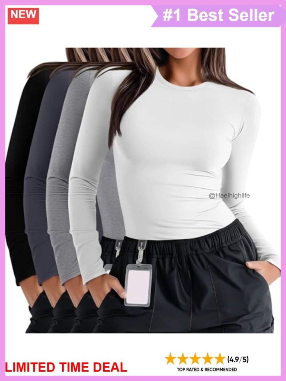 Plus Size Underscrub Shirts 4 Pack Long Sleeve Cotton Blend Crew Neck
